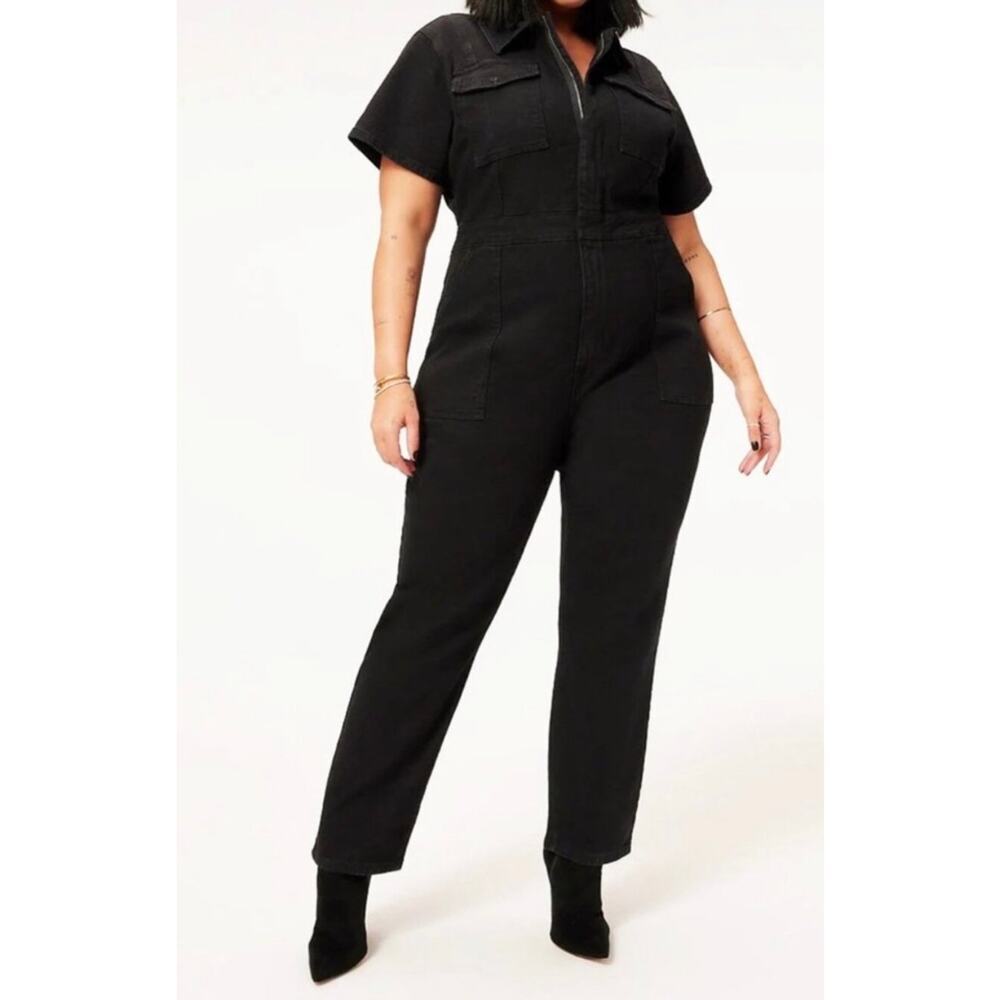 Good American Black Zip Front Utility Jumpsuit Size 6 3XL NWT